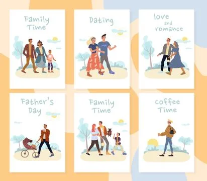 People rest active summer time in park card set Illustrazione stock