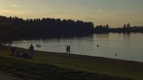 People rest on the lake 스톡 동영상 80362184