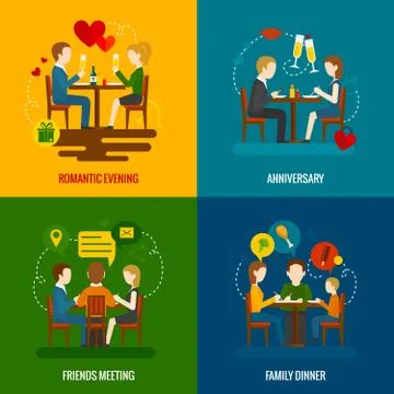 People In Restaurant Set Illustration