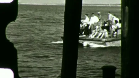 People Ride Cape Cod PASSENGER FERRY 1940s Vintage Film Home Movie 3114 Stock Footage 11525560
