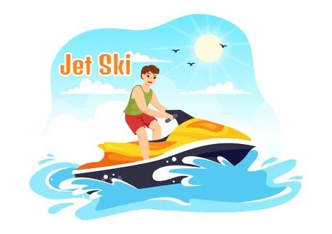 People Ride Jet Ski Vector Illustration Summer Vacation Recreation, Extreme.. Stock Illustration