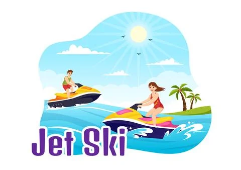 People Ride Jet Ski Vector Illustration Summer Vacation Recreation, Extreme.. Stock Illustration