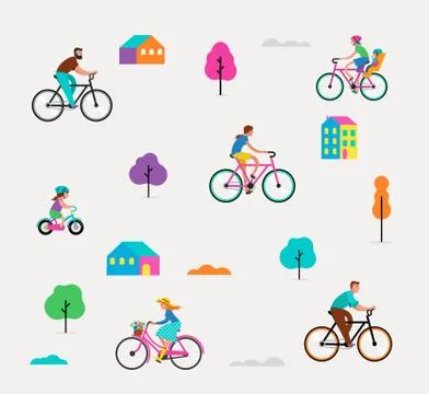 People riding on bicycles in the park Stock Illustration