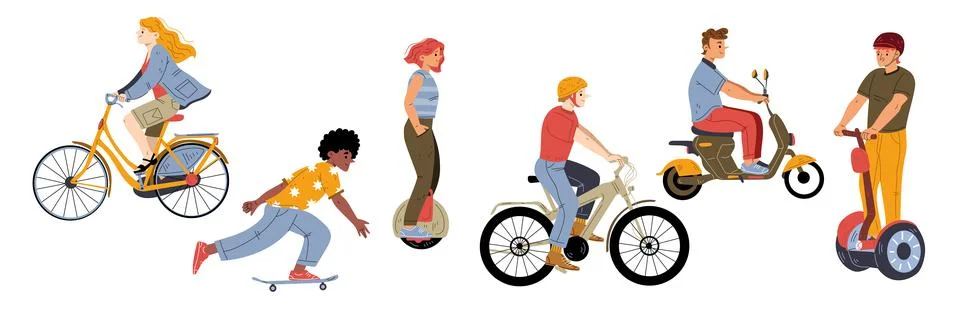 People riding eco city transport, nature friendly Stock Illustration
