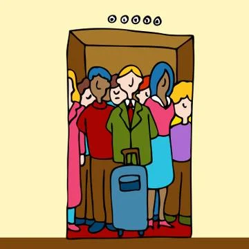 People riding in elevator Stock Illustration