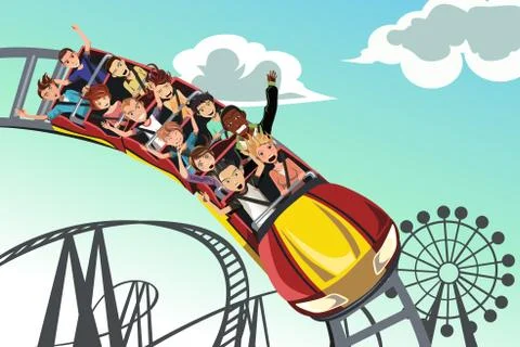 People riding roller coaster Illustrazione stock