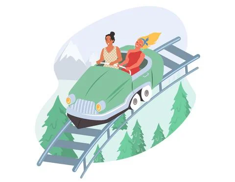 People riding roller coaster, vector illustration. Fairground amusement park Illustrazione stock