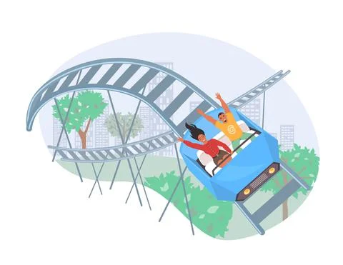People riding roller coaster, vector illustration. Fairground amusement park Illustrazione stock