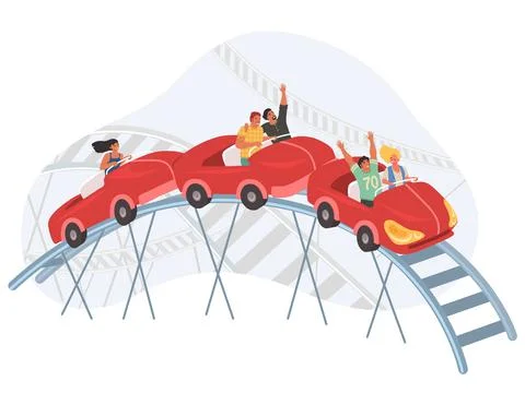 People riding roller coaster, vector illustration. Fairground amusement park Stock Illustration