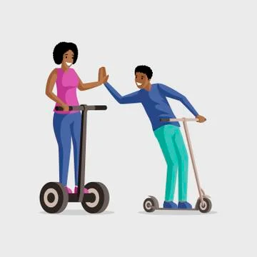People riding scooters flat vector illustration. Entertainment, active leisure Stock Illustration