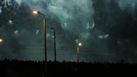 People in riga at firework show Stock Footage 20593239