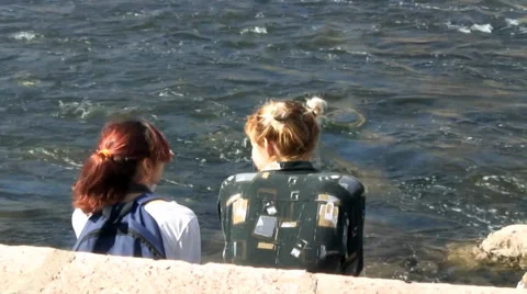 People by the river Stockbeeldmateriaal 37432323