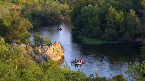 People on the River rafts Stock Footage 126779558
