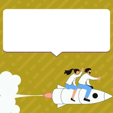 People on Rocket Ship Launching Fast Straight Up. Spaceship Drawing Flying High Stock Illustration