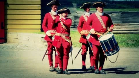 People Roleplaying as Colonial Drummers Stock Footage 11878441