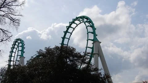 People on Roller Coaster Go Upside Down With Clouds in the Sky Stock-Footage 332380945