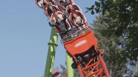 People on a rollercoaster - Slow Motion Stock Footage 80862825