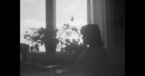 People in room talking on light window background. Man woman silhouettes in Stock Footage 245604249