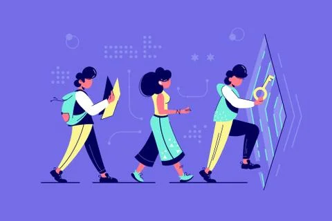 People in row going to exit Stock Illustration