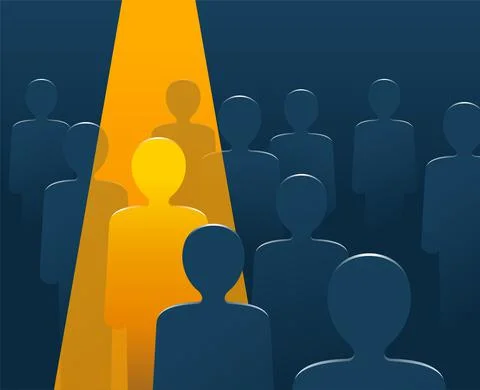People row with spotlight highlighted selected one Stock Illustration