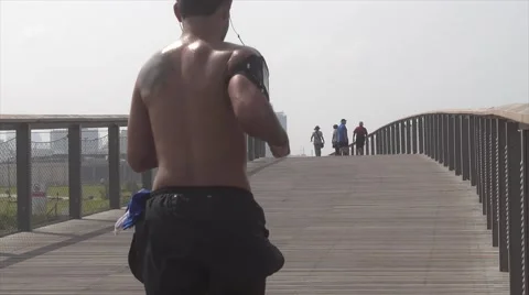 People run on a bridge Stock Footage 56082963