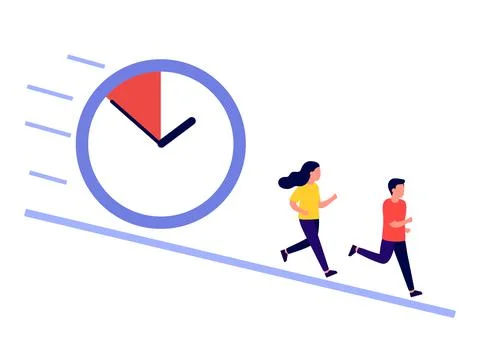People run, hurry, rush to do on work, time is running out. Work time managem Stock Illustration