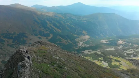 People run in mountains, Carpathians Stock Footage