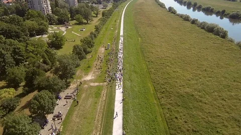 People running aerial 1 Stock Footage 106949660
