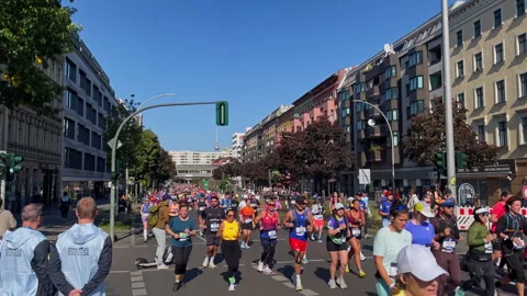 People running at the Berlin Marathon 2026 on a sunny fall day Stock Footage 346547153