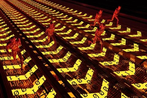 People running on digital arrows, network data transmission Stock Illustration