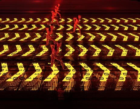 People running on digital arrows, network data transmission Stock Illustration