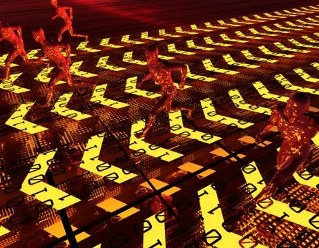 People running on digital arrows, network data transmission Stock Illustration