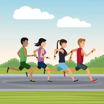 People running outside Ilustración de archivo
