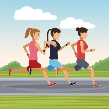 People running outside Ilustración de archivo