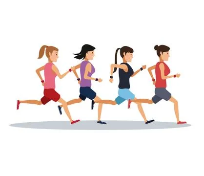People running over white background Ilustração Stock