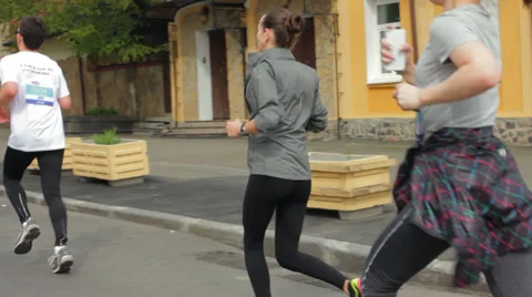People Running in Street Race, Kiev City Marathon 2014 HD Stock Footage