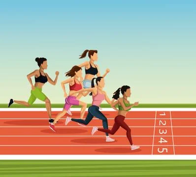 People on running track Stock Illustration