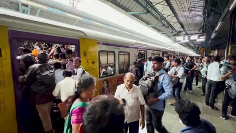 People Rush to Board Local Train. 4K (Dangerous) Stock Footage 247119553