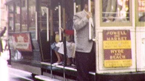 People on San Francisco Famous CABLE Street CAR 60s Vintage Film Home Movie 333 Stock Footage