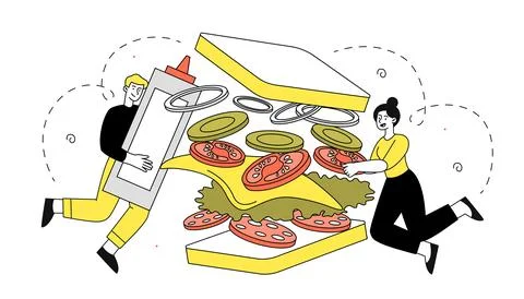 People with sandwich vector doodle Stock Illustration