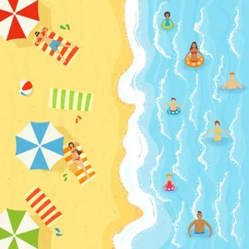 People on Sandy Beach Stock Illustration
