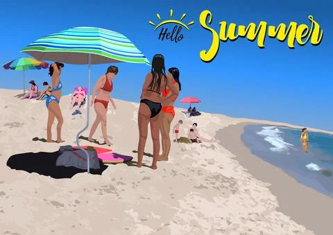 People on the Sandy Beach Stock Illustration