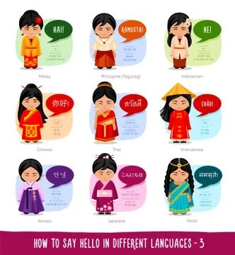 People saying hello in different languages. Stock Illustration