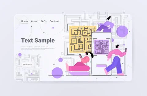 People scanning QR code electronic digital technology machine readable barcode Stock Illustration