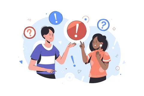 People in search of solutions to problems. Exclamations and question marks Stock Illustration