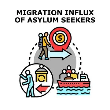 People seeking asylum and migration influx concept Stock Illustration