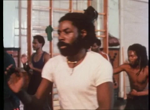 People on self defense class while music playing, London, United Kingdom, 1980 Stock Footage 159442673