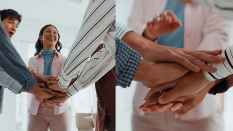 People, series and hands stack in office for success, teamwork and article Video stock 312320550
