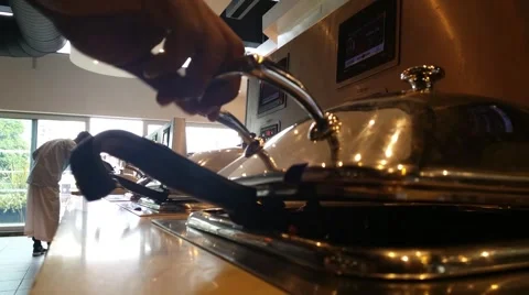 People Serving  Food at open buffet Stock Footage 52432076