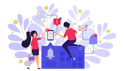 People Set Bell Notifications or Ringing Bell Alarms to Send Messages And Set Stock Illustration